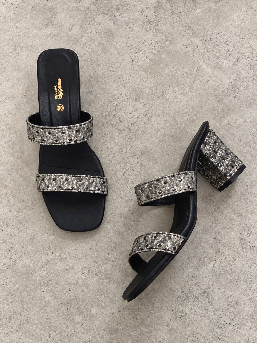 SNAKE PRINT DOUBLE STRAP BLOCK HEELS