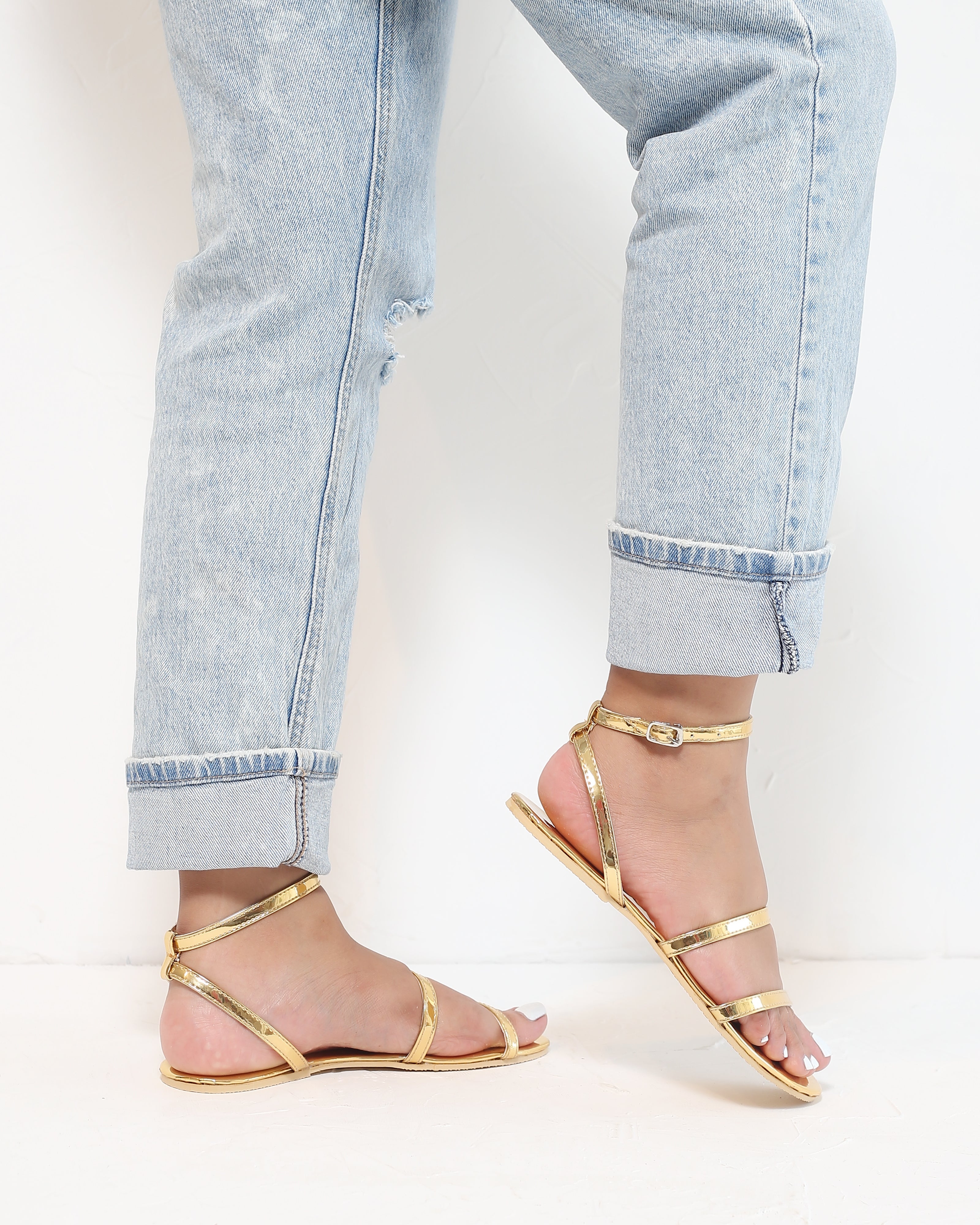 MIRROR GOLD STRAPPY SANDALS