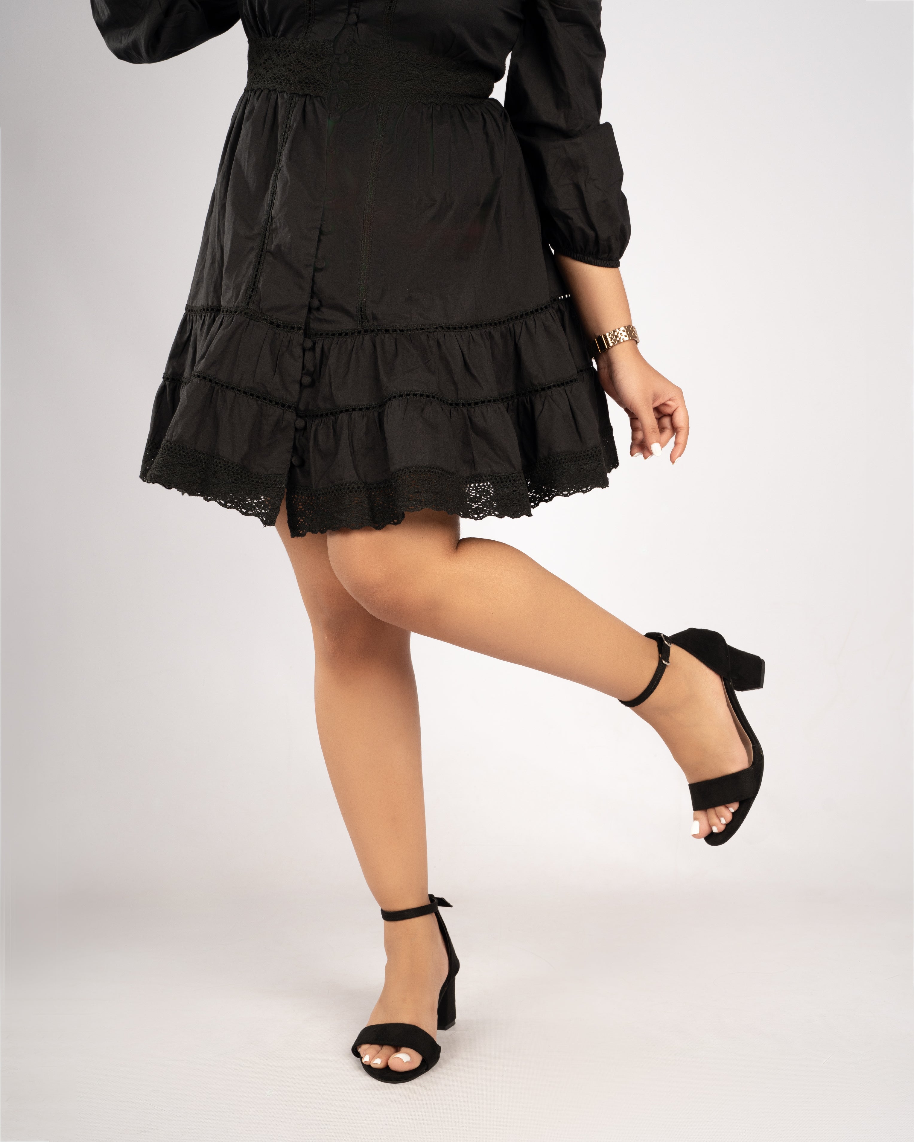 BLACK SUEDE ANKLE STRAP BLOCK HEELS