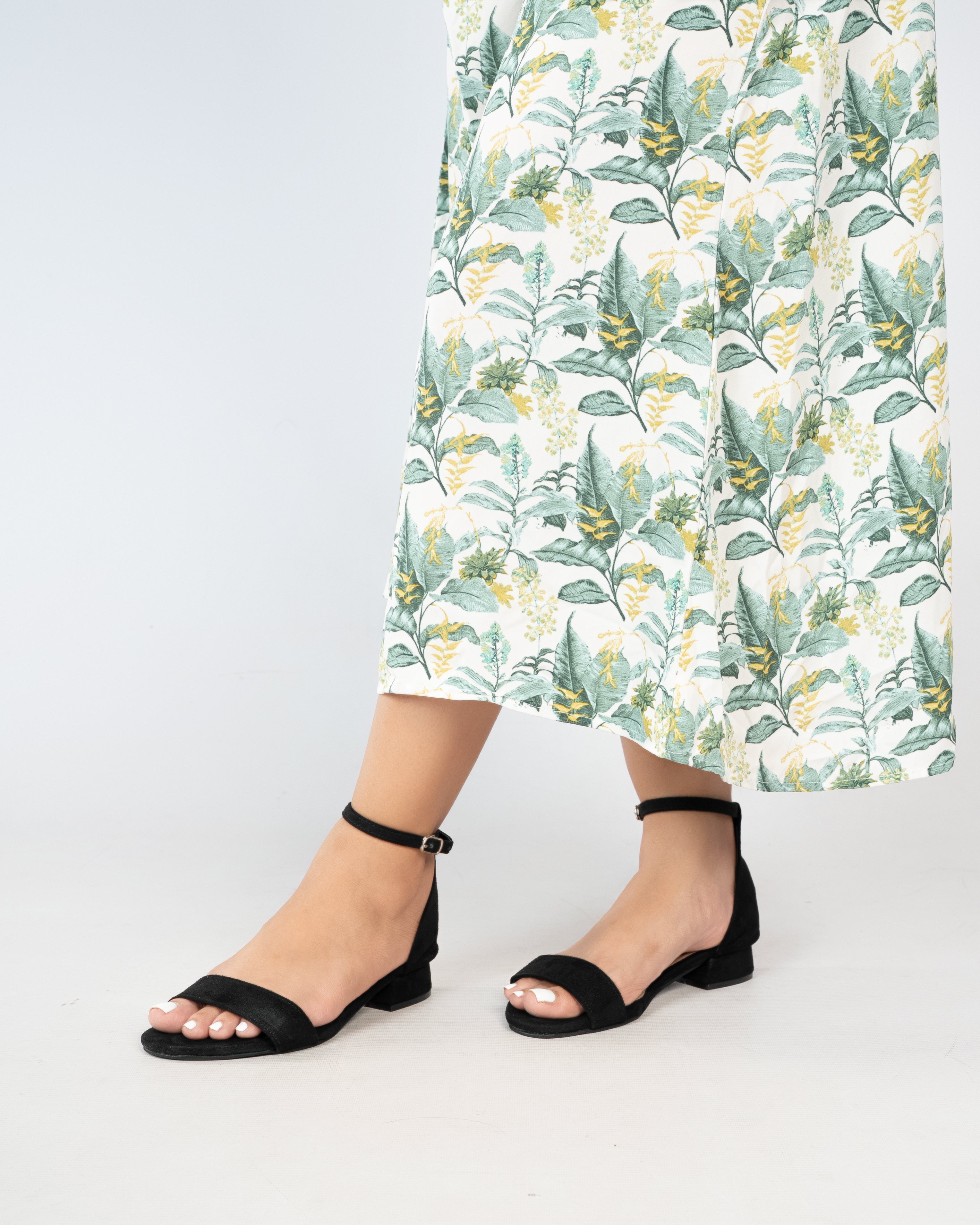 BLACK SUEDE ANKLE STRAP LOW BLOCK HEELS