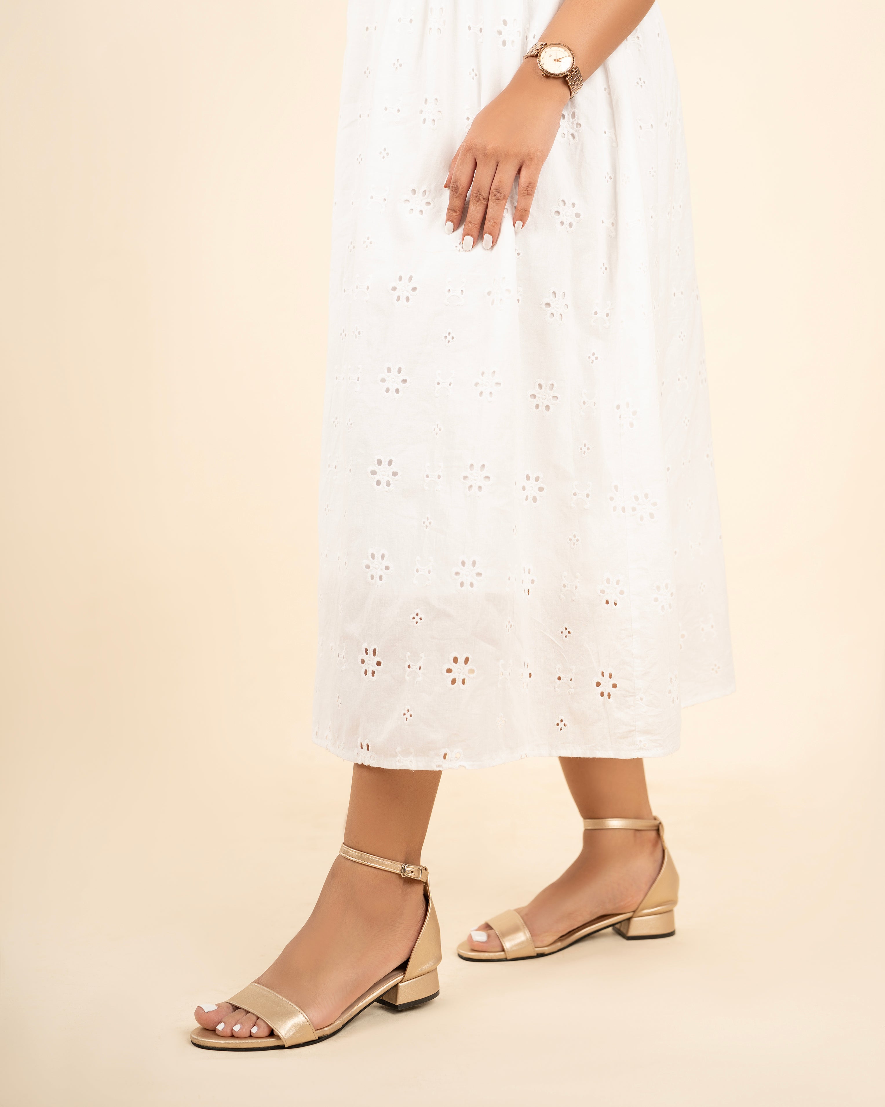 DULL GOLD ANKLE STRAP LOW BLOCK HEELS