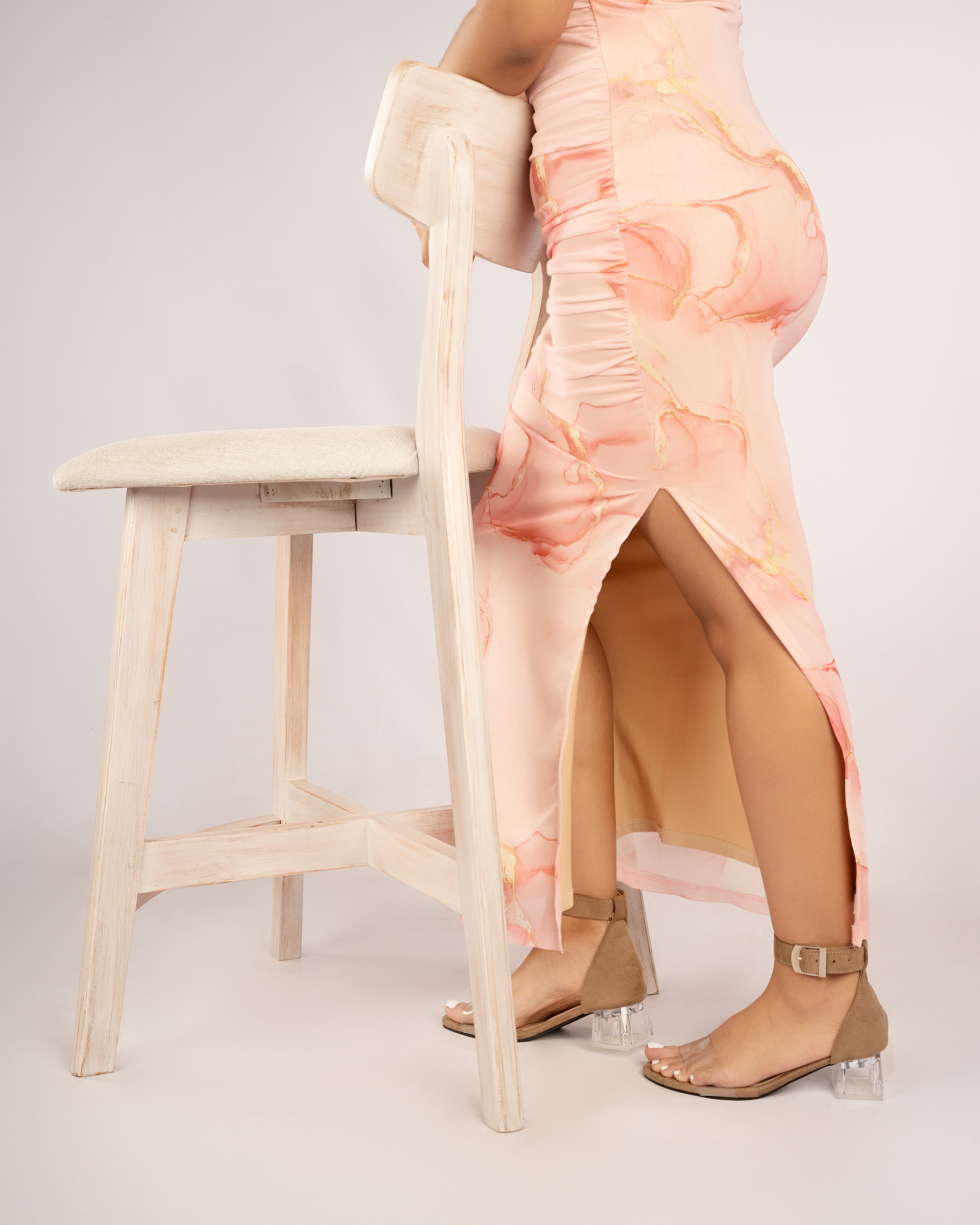 CAMEL SUEDE ANKLE STRAP TRANSPARENT LOW BLOCK HEELS