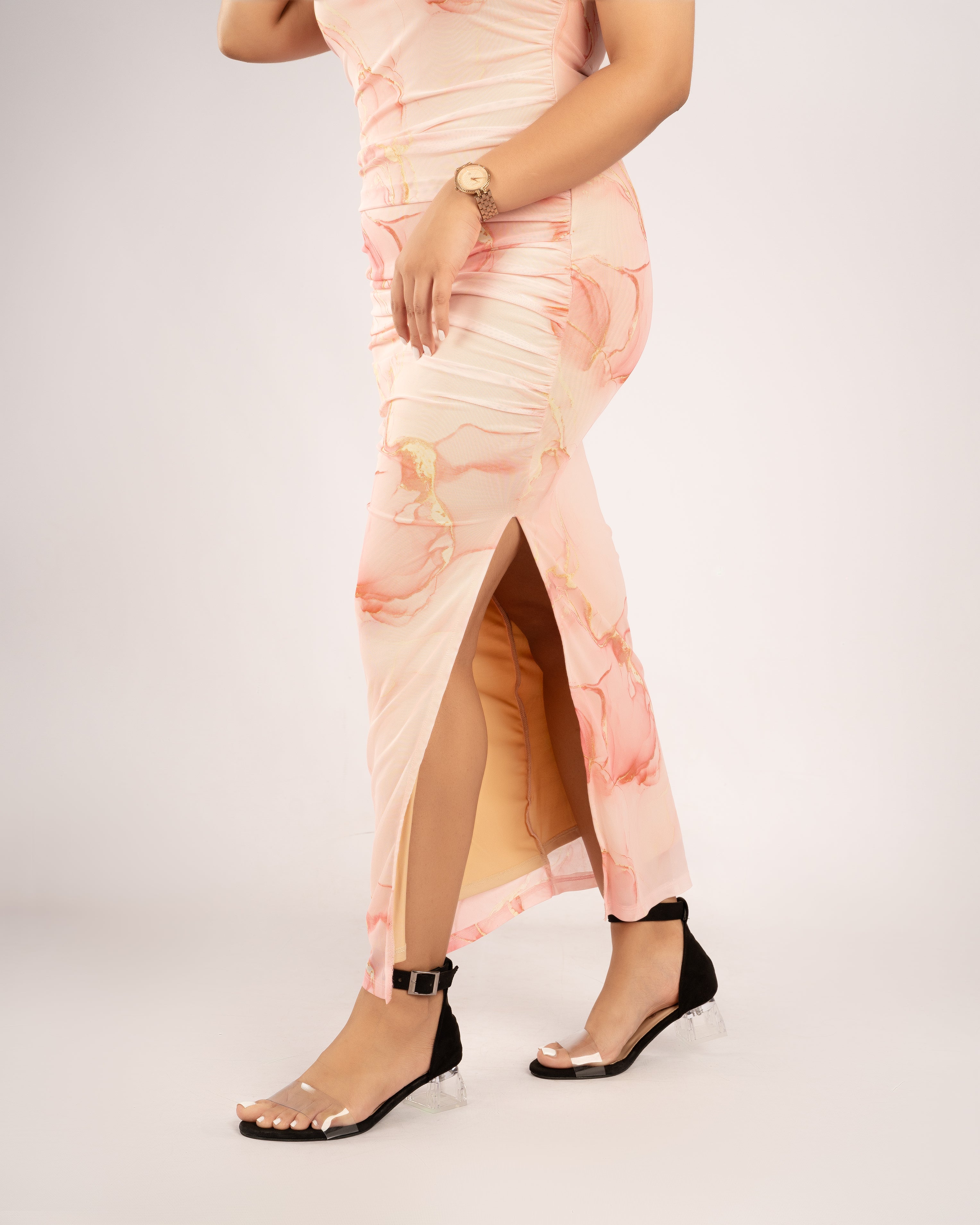 BLACK SUEDE ANKLE STRAP TRANSPARENT LOW BLOCK HEELS