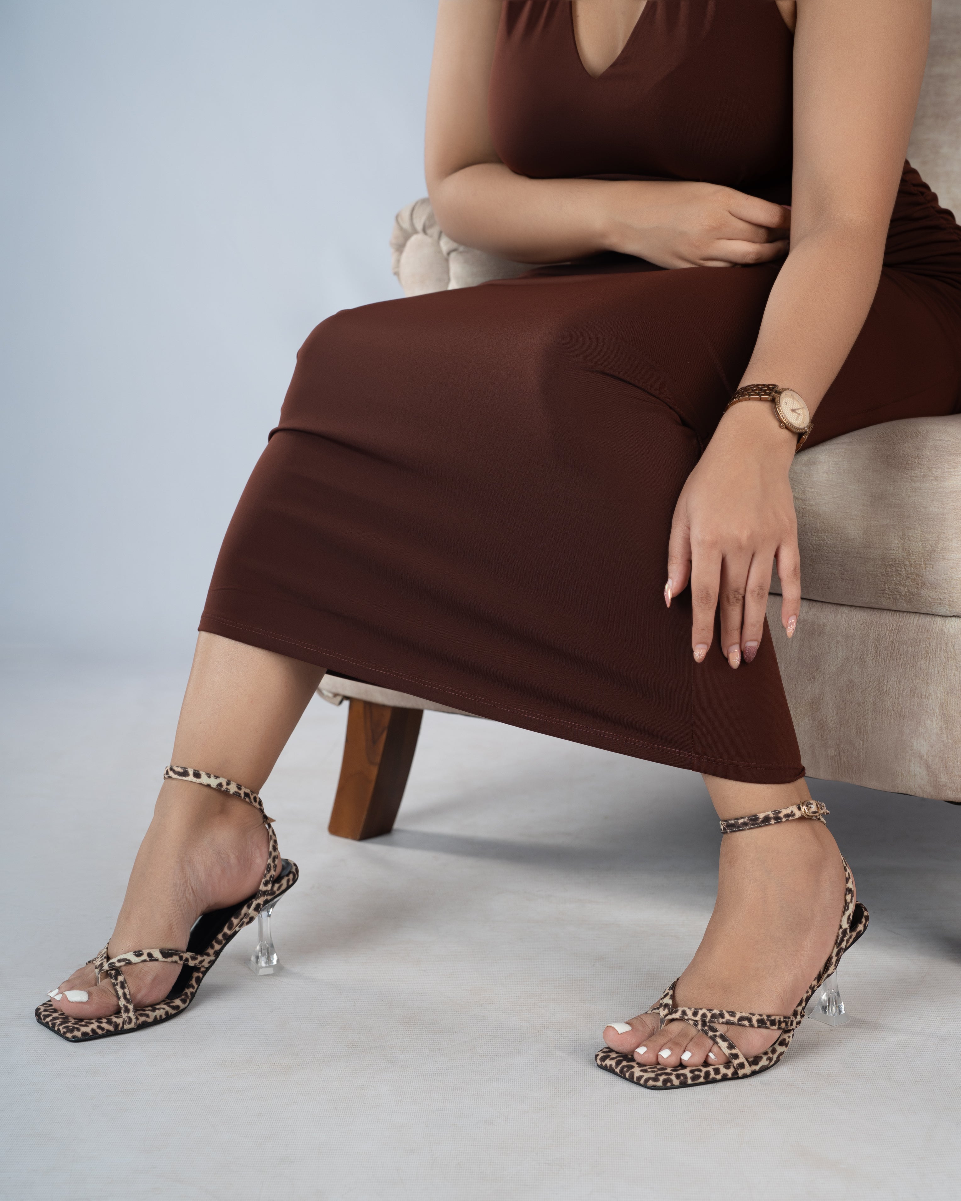 LEOPARD STRAPPY TRANSPARENT HEELS