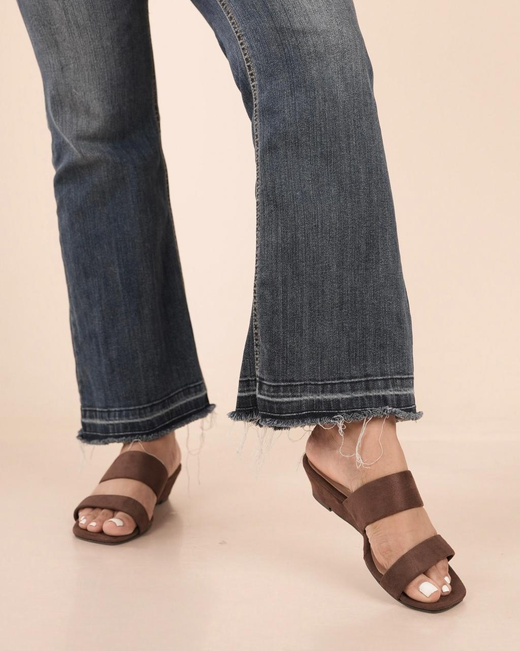COFEE BRWON DOUBLE STRAP SLIP ON WEDGES