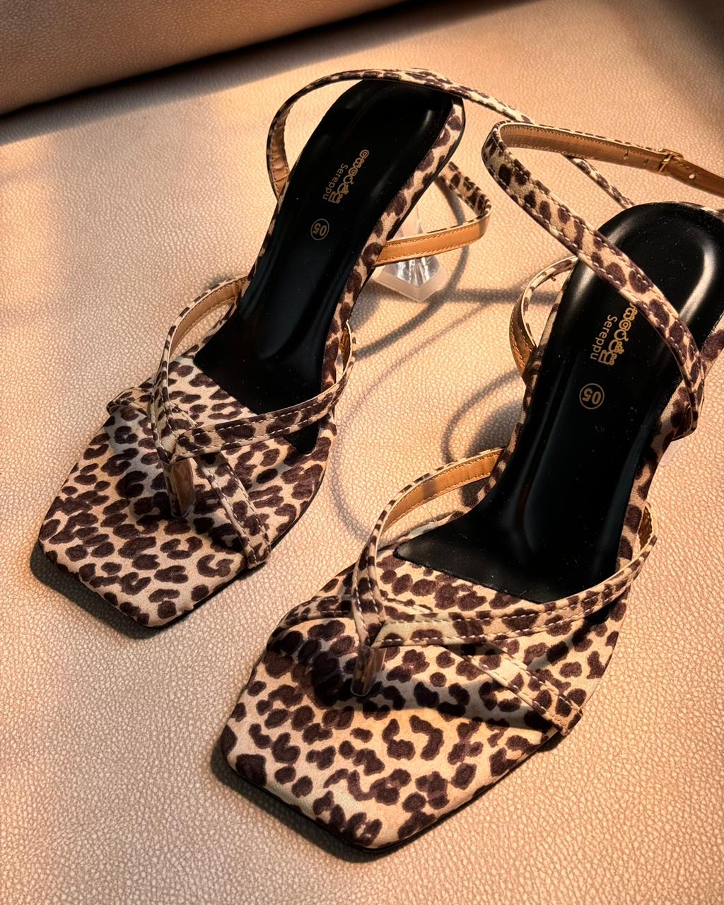 LEOPARD STRAPPY TRANSPARENT HEELS
