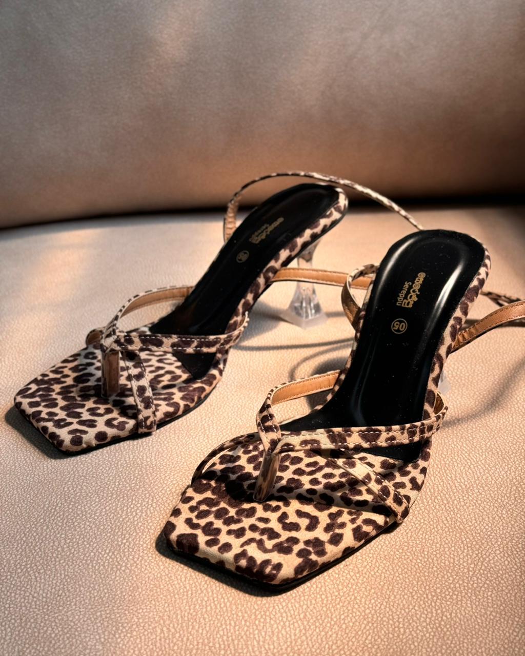 LEOPARD STRAPPY TRANSPARENT HEELS