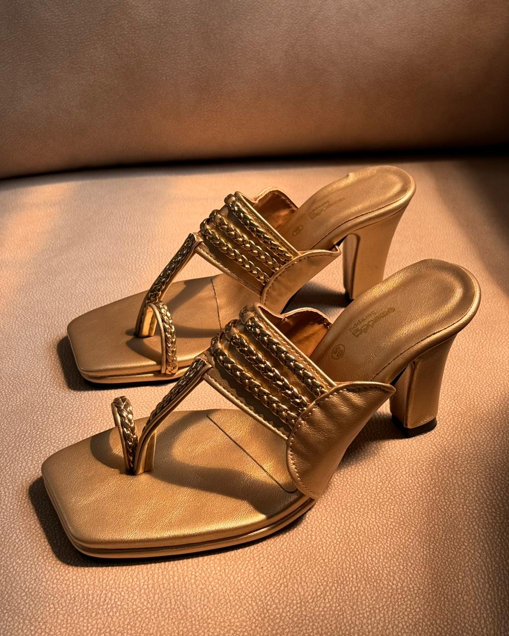 GOLD CHAPPAL STILETTO HEELS