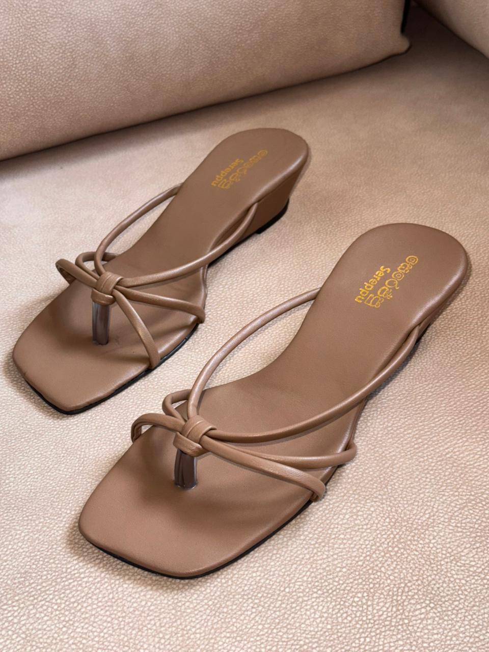 NUDE STRAPPY SLIP ON WEDGES