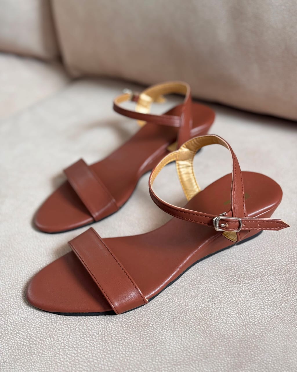 BROWN OPEN TOE WEDGE SANDALS