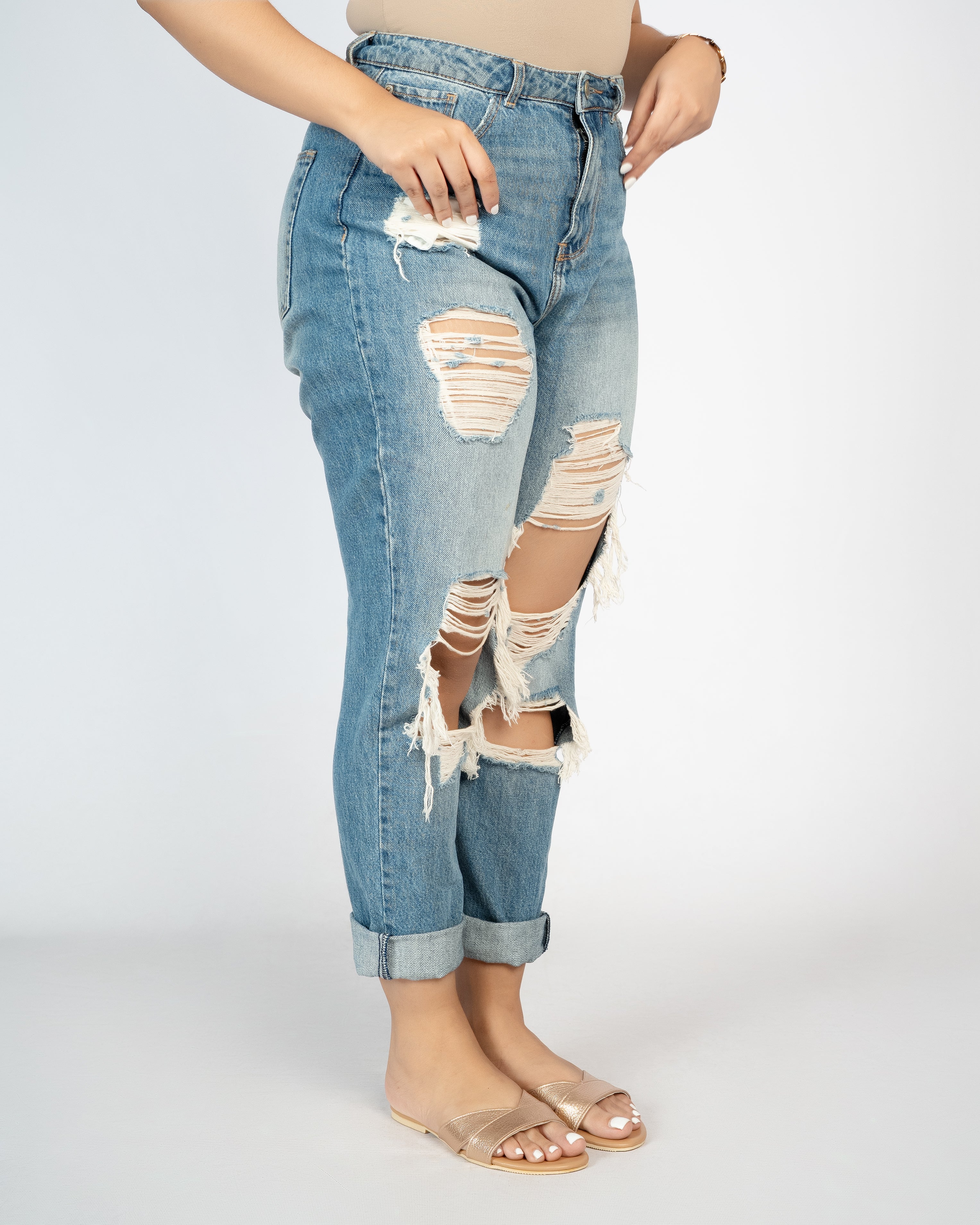 METALLIC ROSE GOLD SLIDES