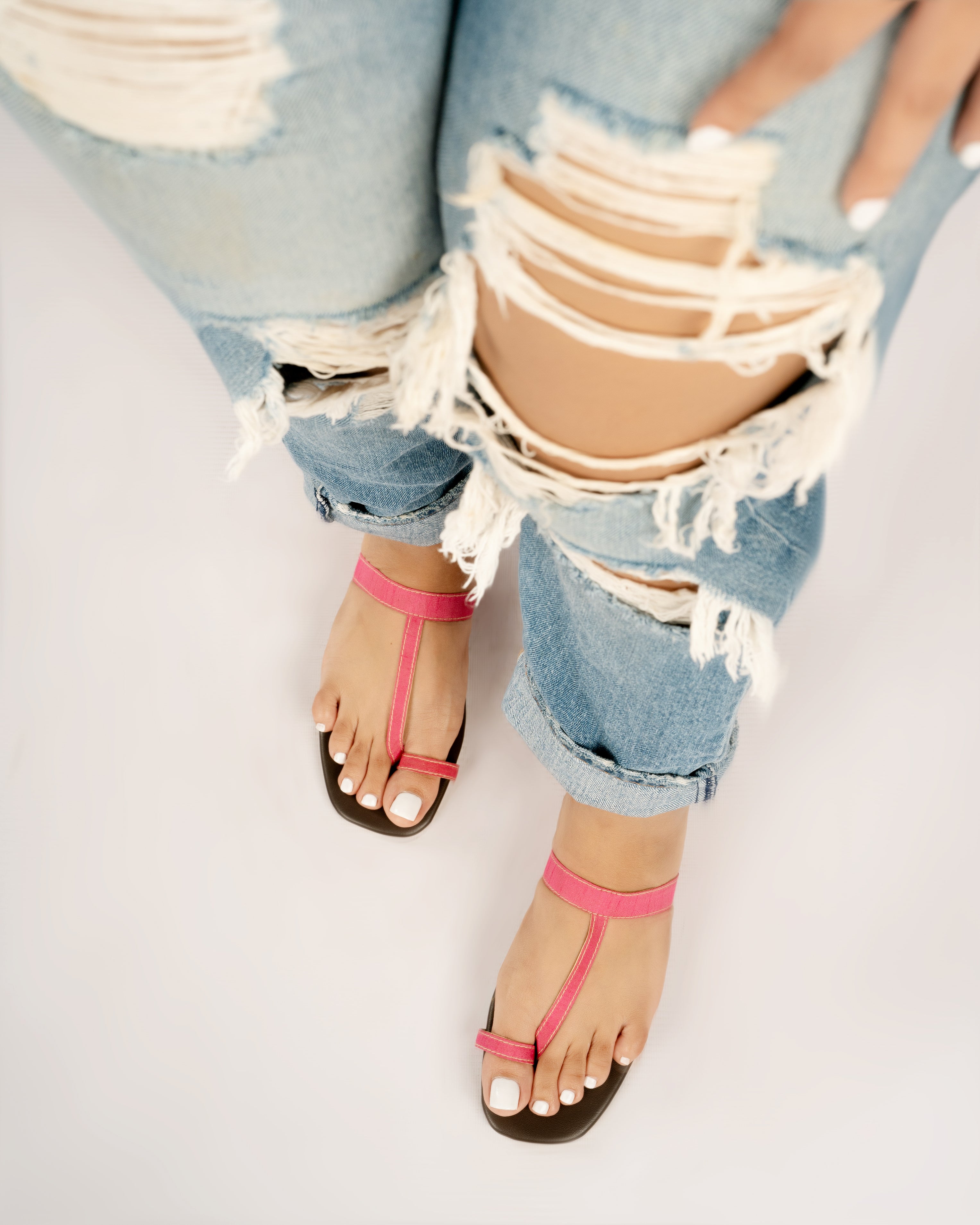 HOT PINK TOE RING SLIP ONS