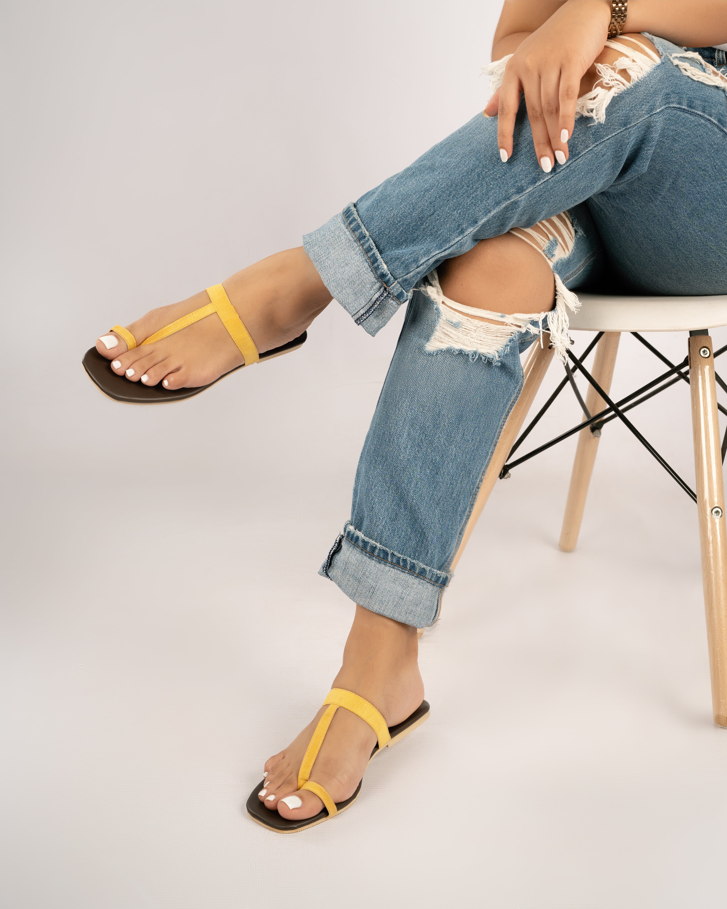 YELLOW TOE RING SLIP ONS