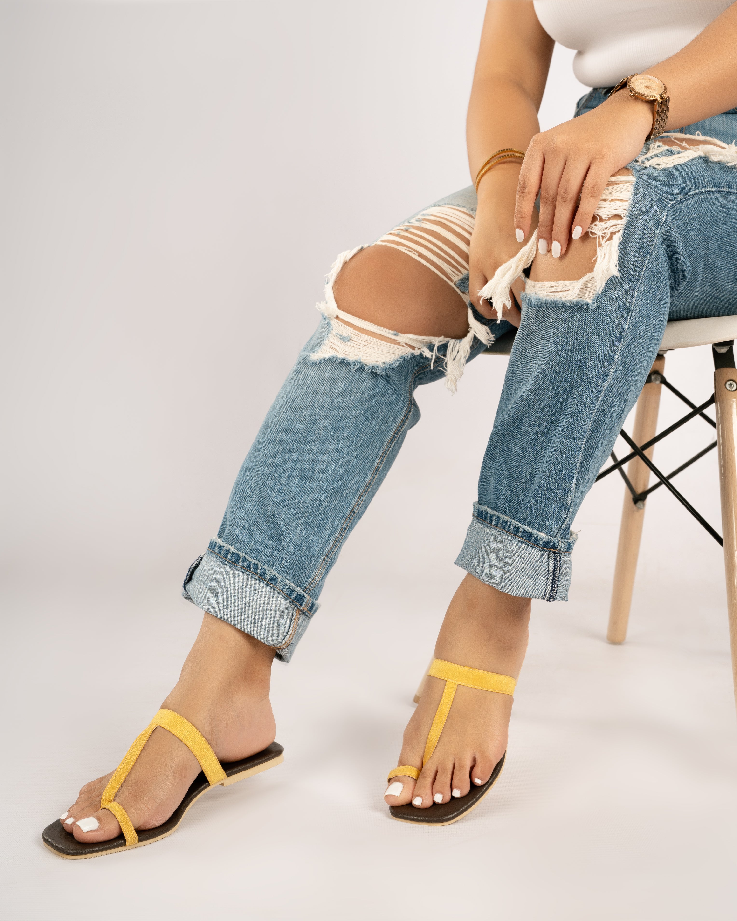 YELLOW TOE RING SLIP ONS