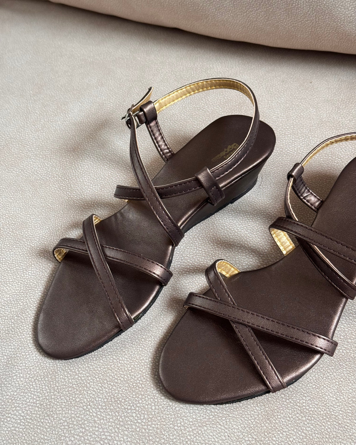 COPPER STRAPPY WEDGES.