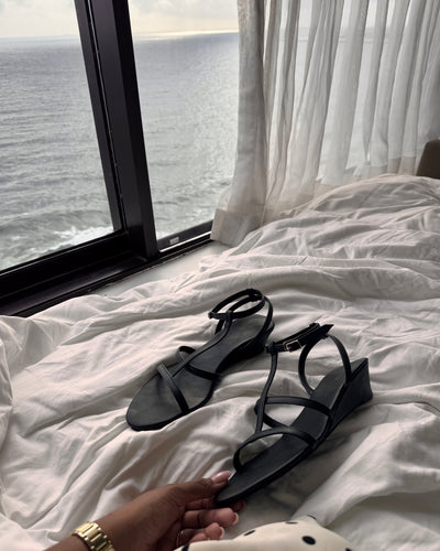 BLACK GLADIATOR WEDGE SANDALS