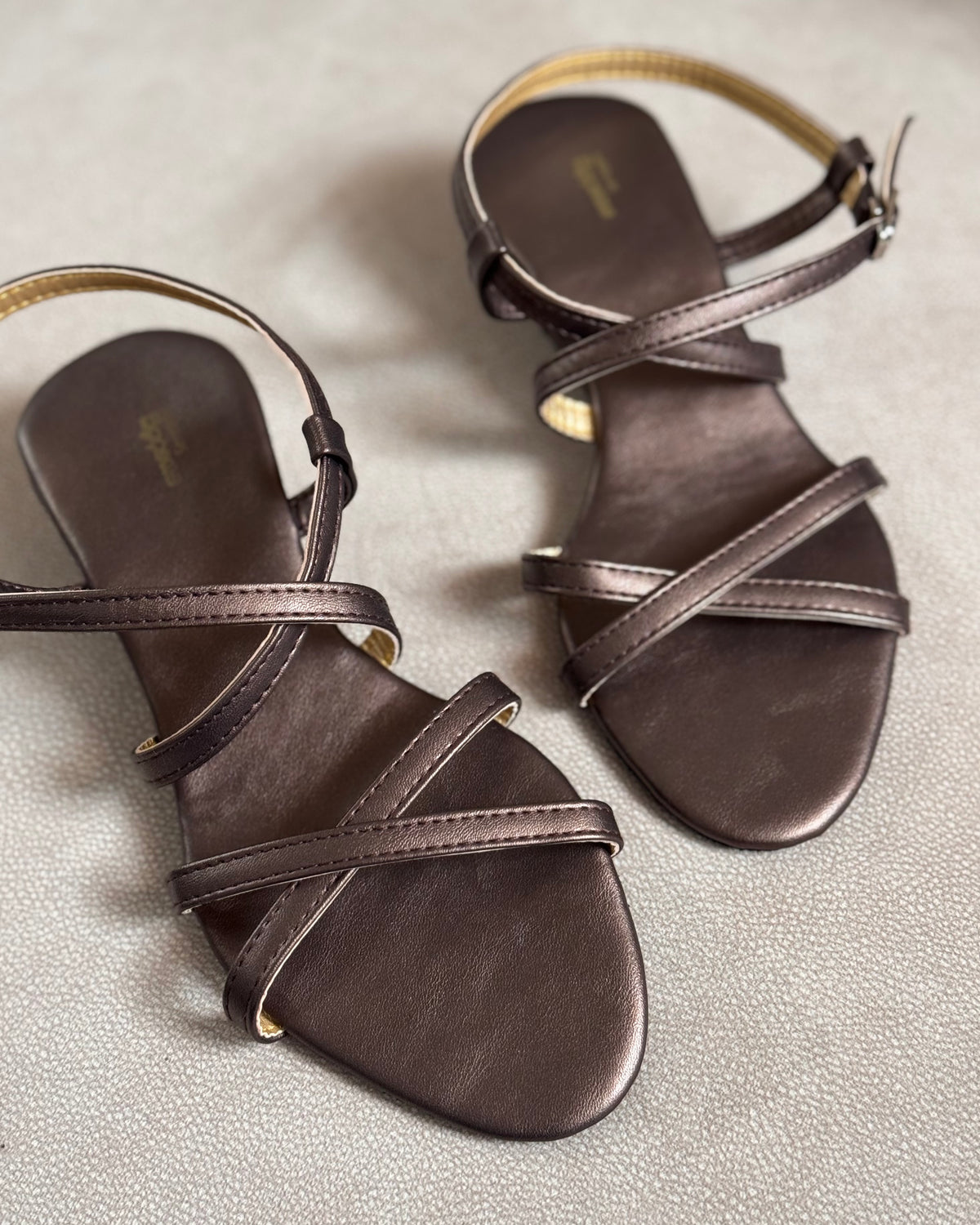 COPPER STRAPPY WEDGES.