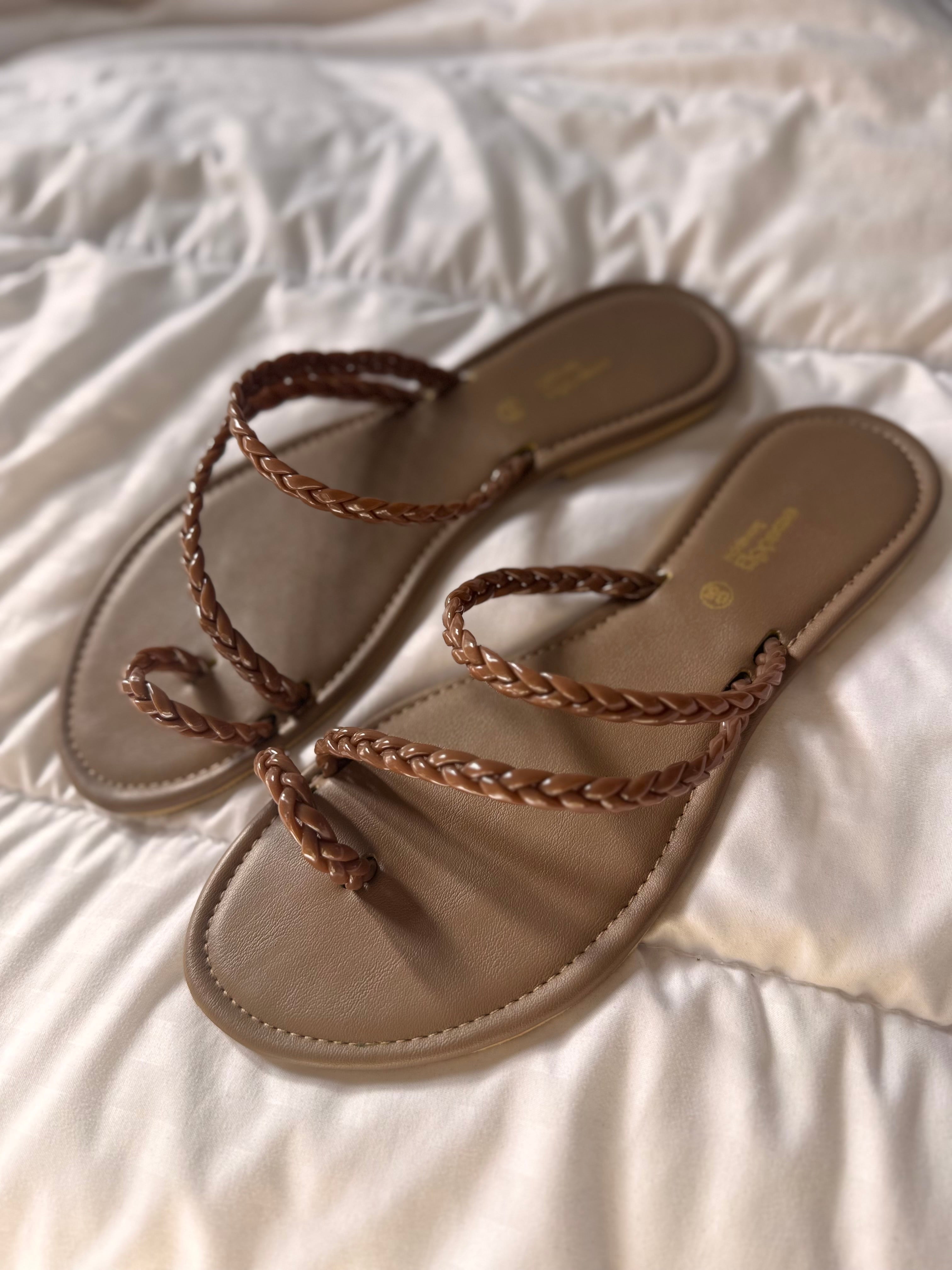 BROWN TOE RING SLIP ONS