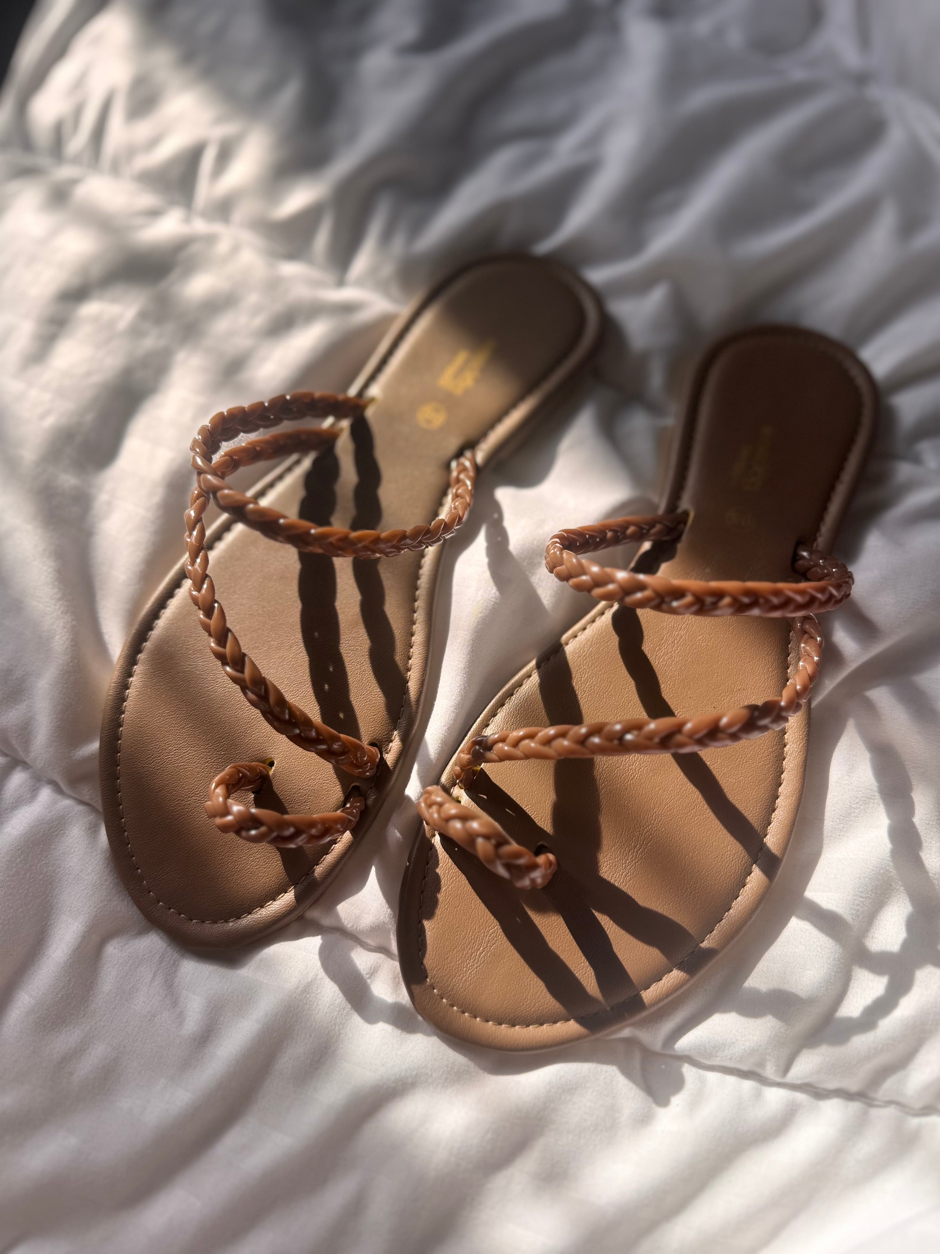 BROWN TOE RING SLIP ONS