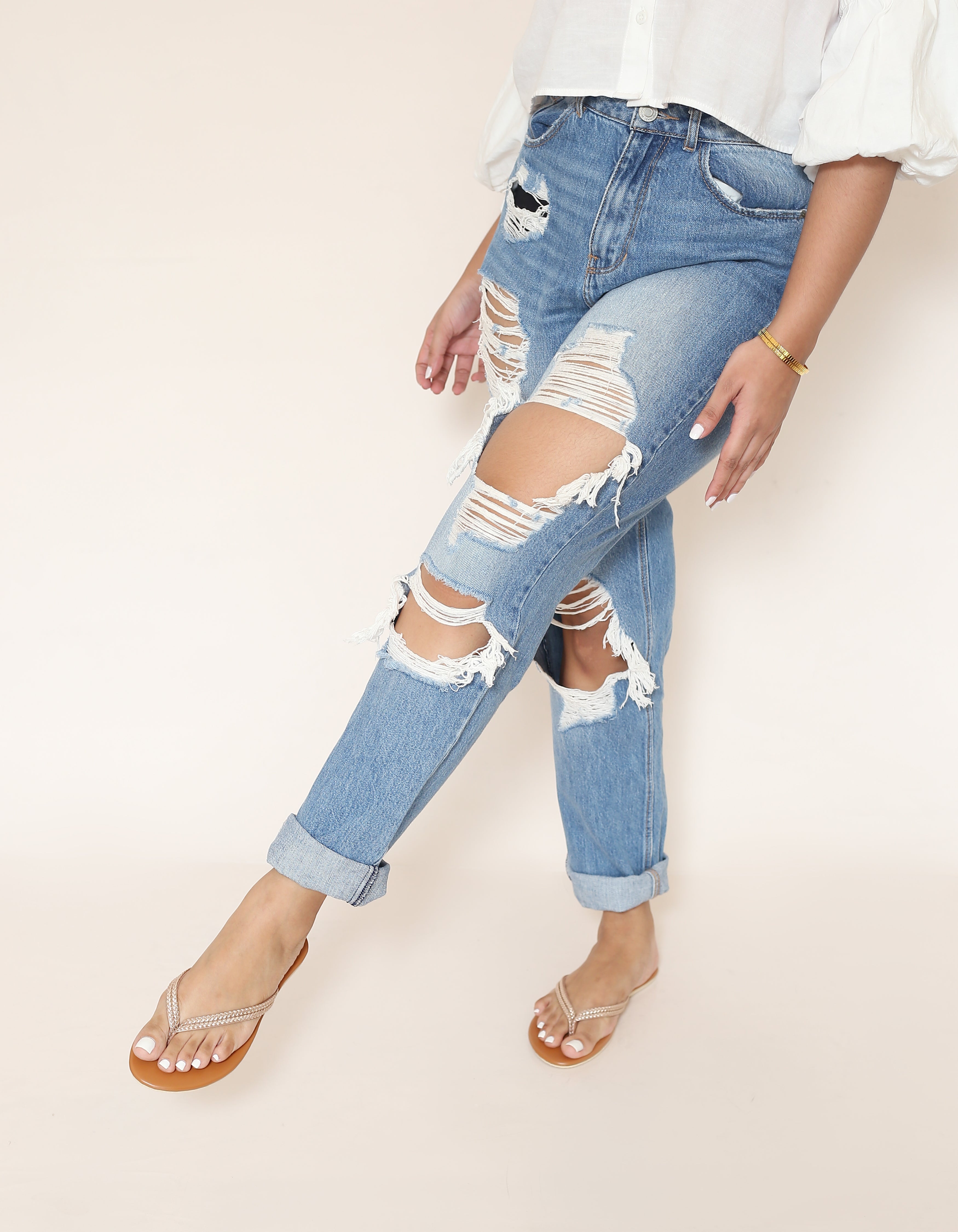 ROSE GOLD BRAIDED TWO STRAP SLIP ONS