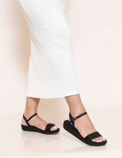 BLACK OPEN TOE PLATFORM HEELS