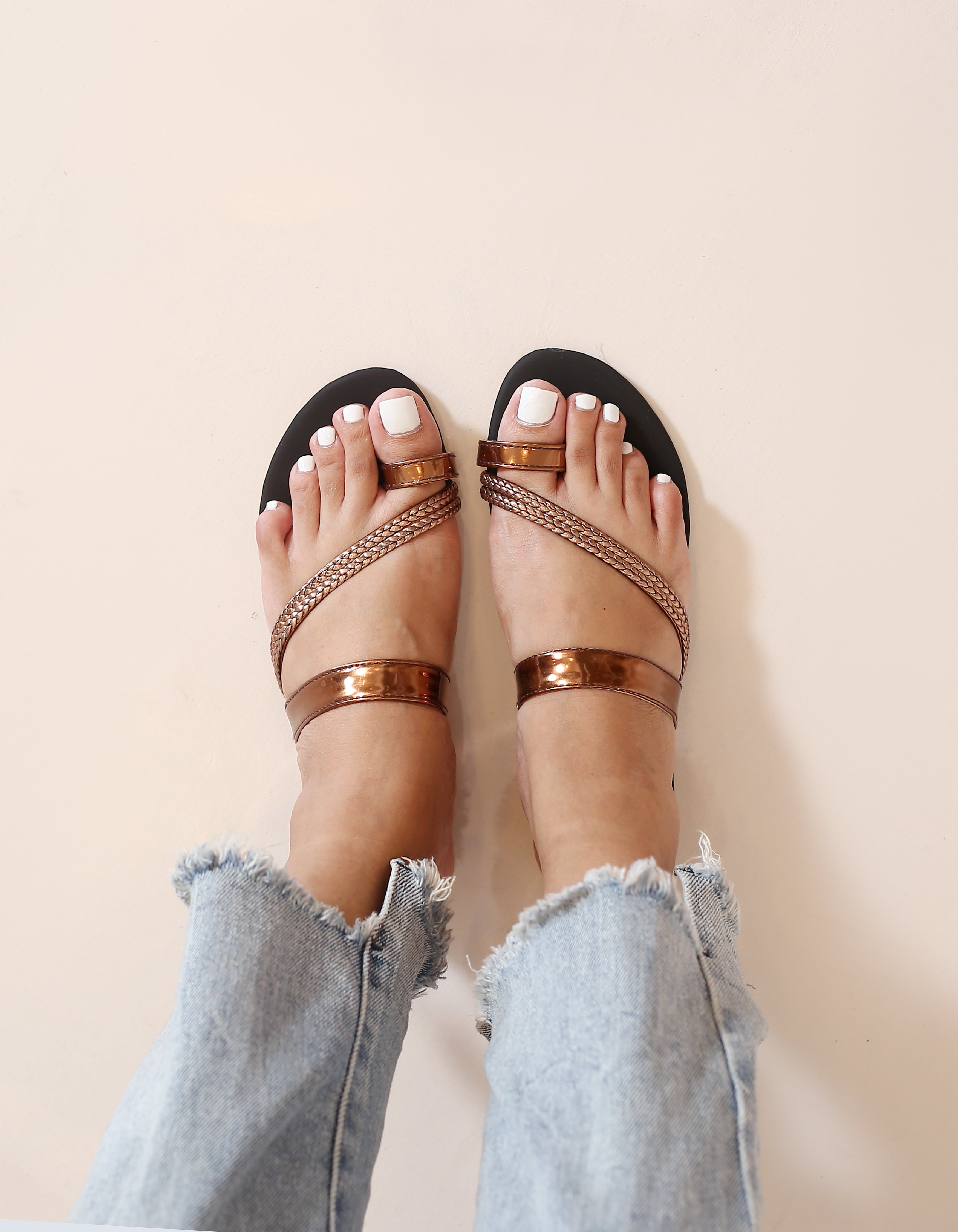 COPPER BRAIDED STRAPPY SLIP ONS