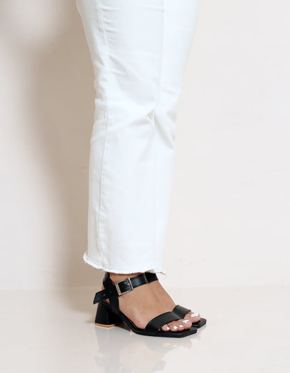 BLACK OPEN TOE TRIANGULAR HEELS