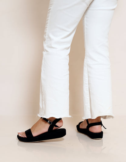 BLACK OPEN TOE PLATFORM HEELS