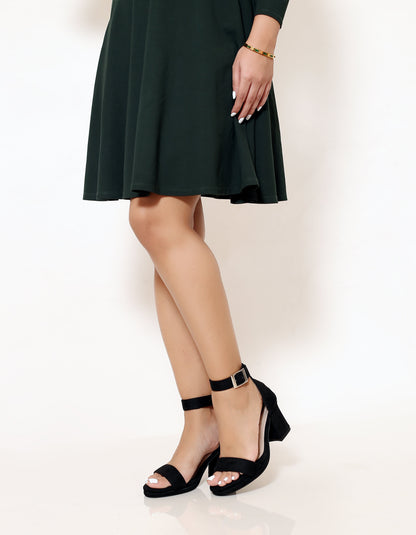 BLACK SUEDE ANKLE STRAP PLATFORM BLOCK HEELS