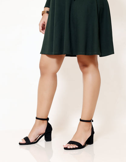 BLACK SUEDE ANKLE STRAP BLOCK HEELS