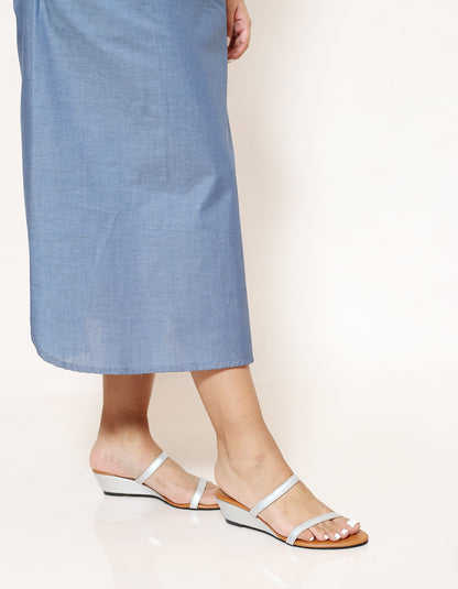 SILVER DOUBLE STRAP WEDGES