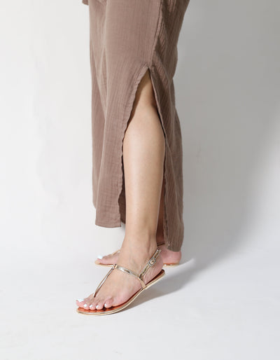 MIRROR ROSE GOLD THONG SANDALS