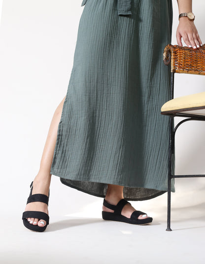 ALL BLACK DOUBLE STRAP FLATFORM SANDALS