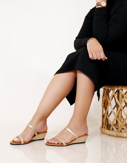 GOLD DOUBLE STRAP WEDGES