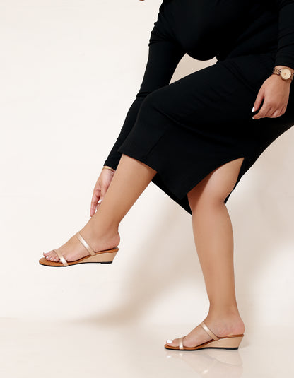 GOLD DOUBLE STRAP WEDGES