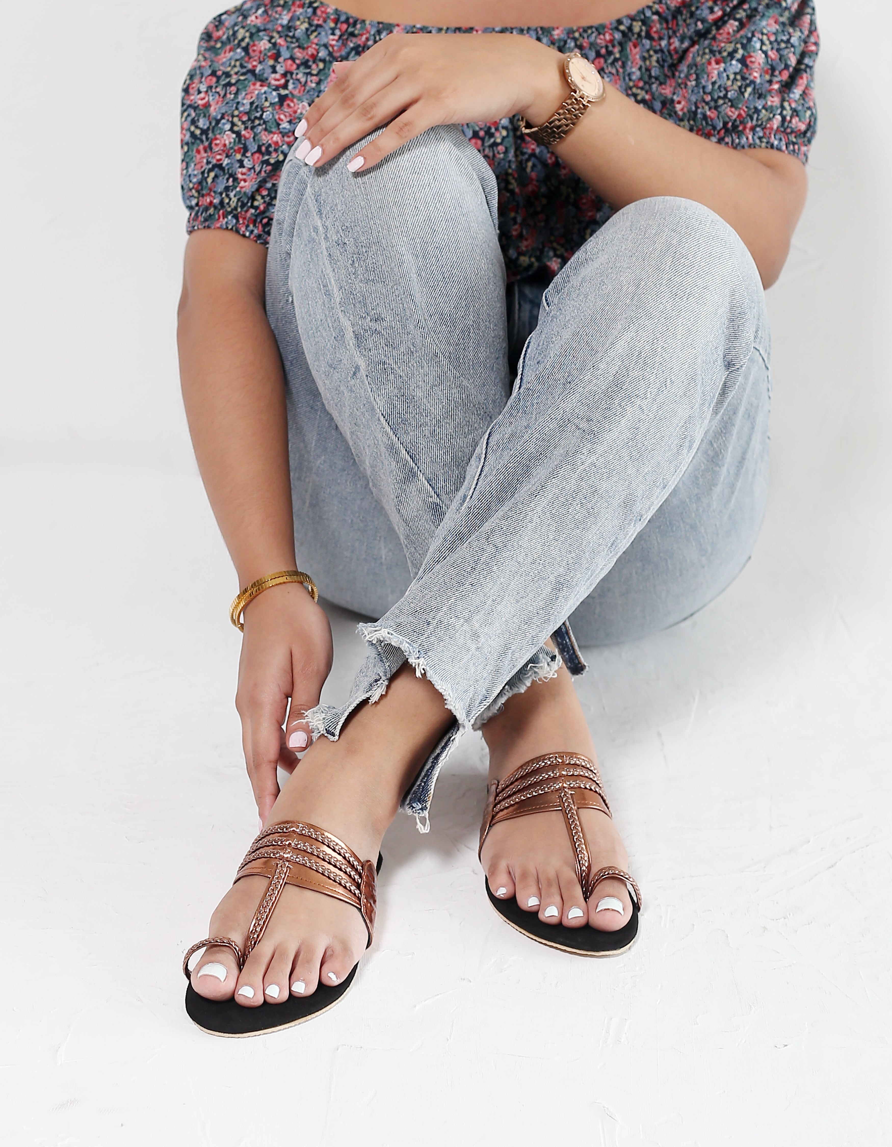 COPPER BRAIDED CHAPPALS ON BLACK