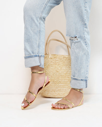 MIRROR GOLD STRAPPY SANDALS
