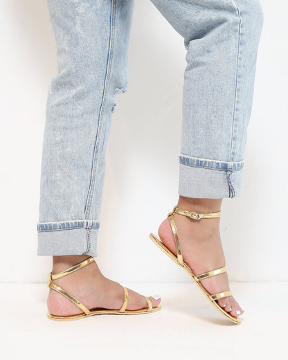 MIRROR GOLD STRAPPY SANDALS