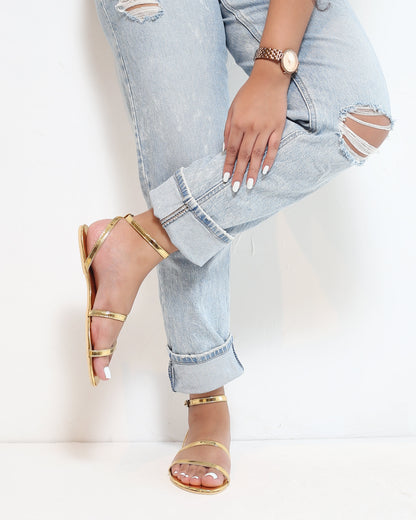 MIRROR GOLD STRAPPY SANDALS