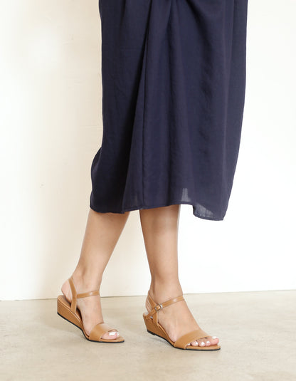 TAN OPEN TOE WEDGE SANDALS