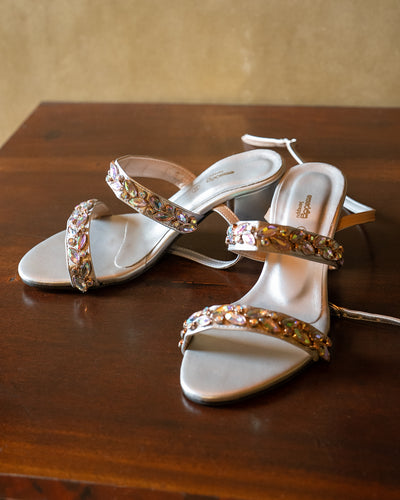 SILVER AURORA CRYSTAL EMBELLISHED HEELS