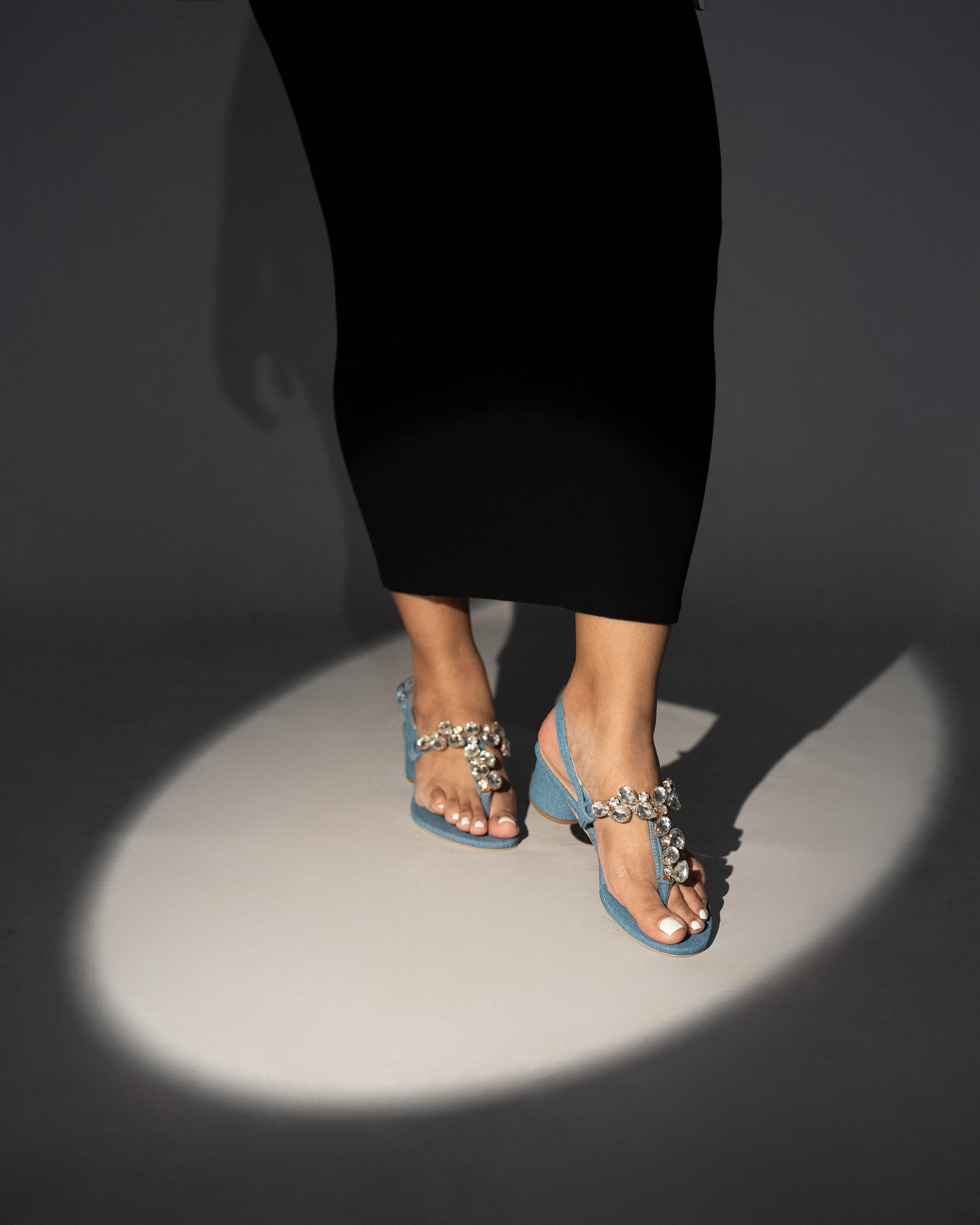 DENIM EMBELLISHED HEELS