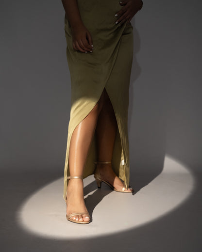 DULL GOLD ANKLE STRAP KITTEN HEELS