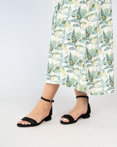 BLACK SUEDE ANKLE STRAP LOW BLOCK HEELS