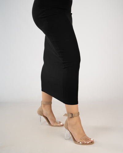 CAMEL SUEDE ANKLE STRAP TRANSPARENT  BLOCK HEELS