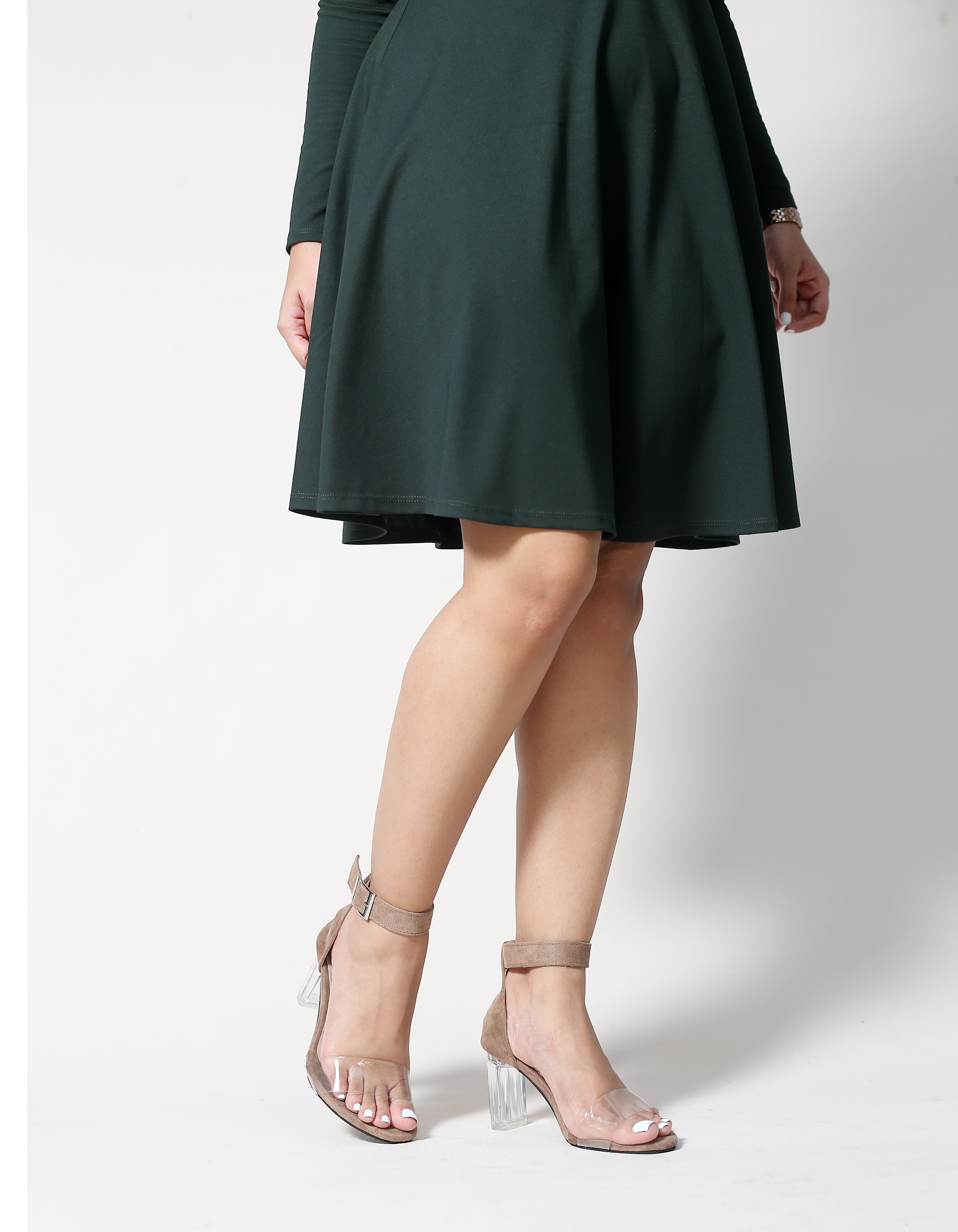 CAMEL SUEDE ANKLE STRAP TRANSPARENT  BLOCK HEELS