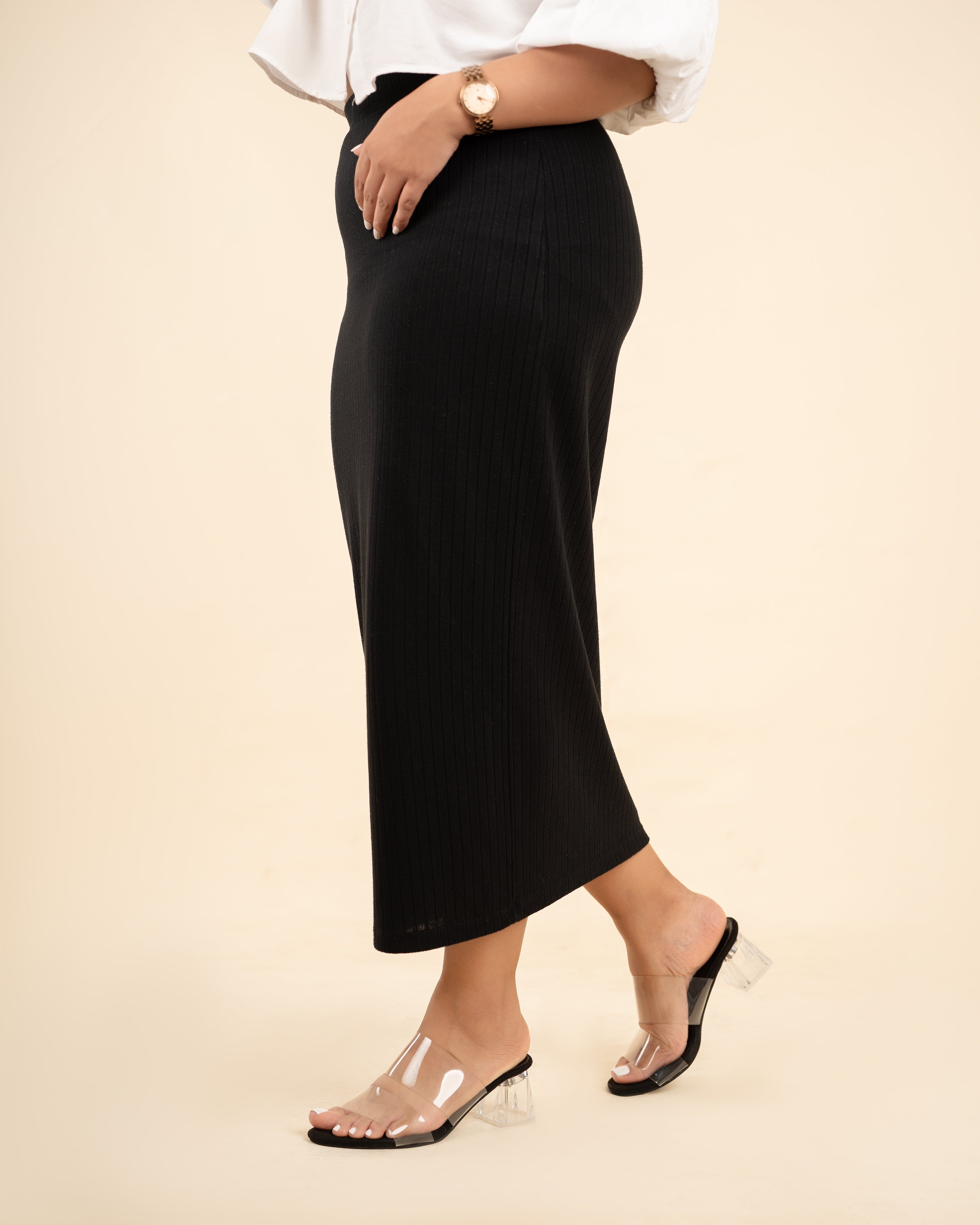 TRANSPARENT DOUBLE STRAP SLIP ONS BLOCK HEELS IN B