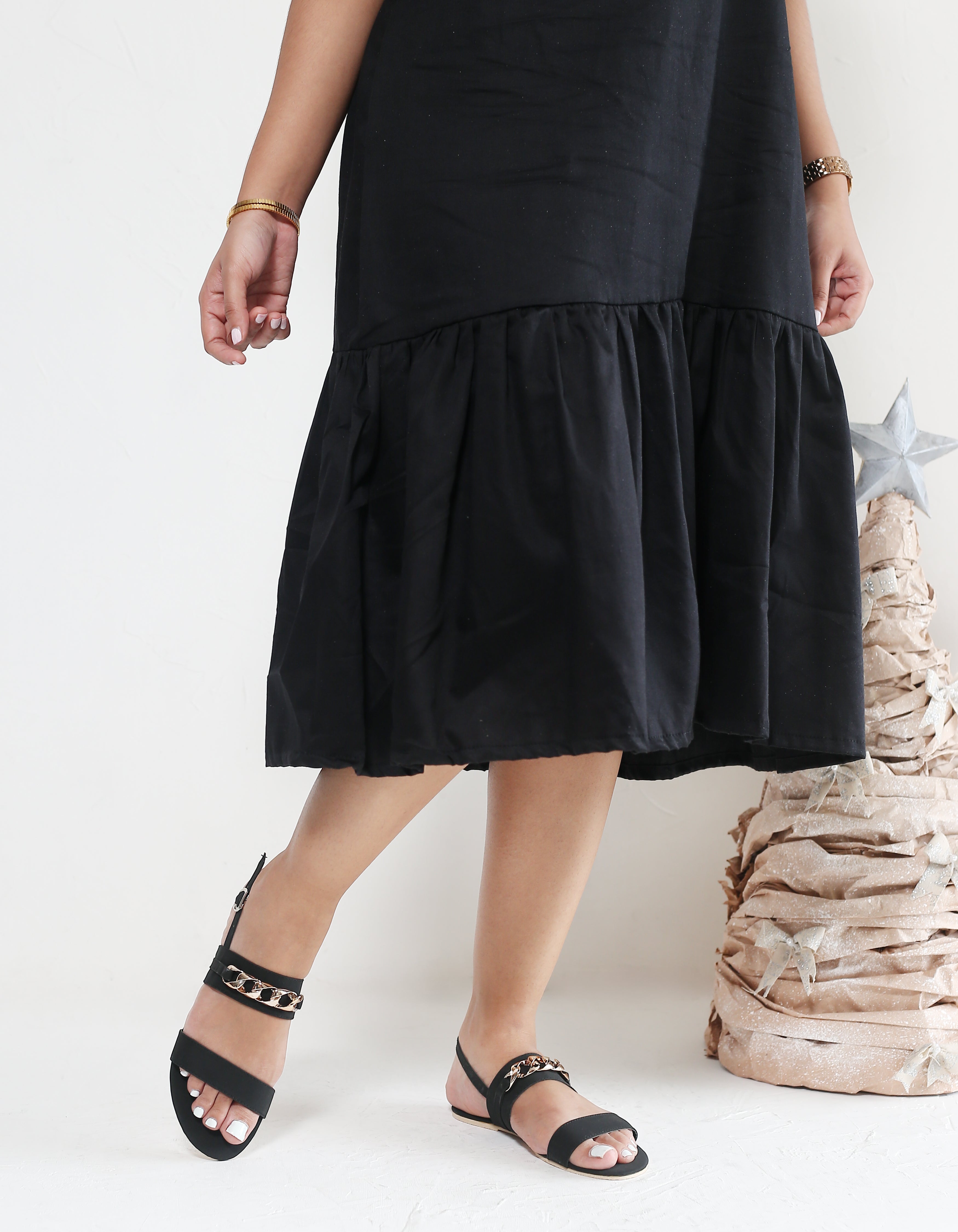 BLACK CHAIN DOUBLE STRAP SANDALS