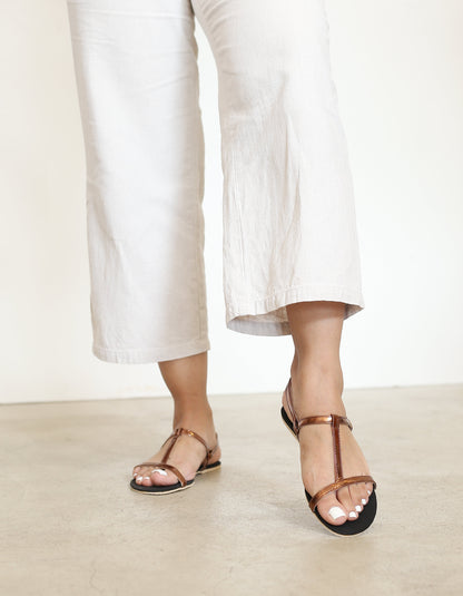 COPPER T STRAP SANDALS