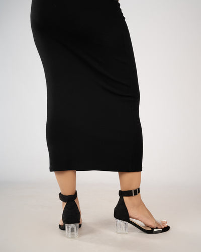BLACK SUEDE ANKLE STRAP TRANSPARENT  LOW BLOCK HEELS